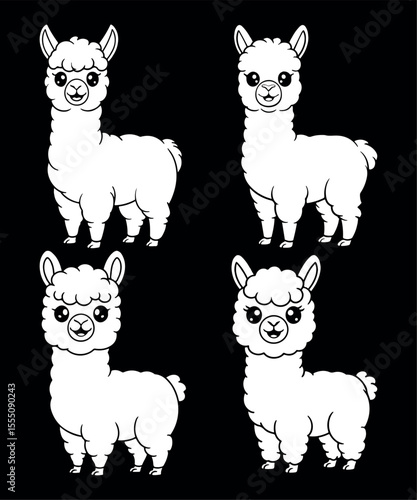 Alpaca silhouette cartoon bundle vector illustration