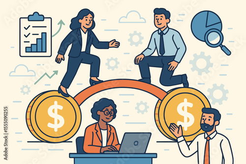 Gender pay gap metaphor. Bridging financial inequality. Equal pay for equal work concept. Fair compensation, salary equality, career opportunity. Diversity and inclusion in the workplace.