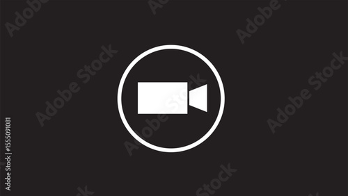 Abstract  circle recorder camera icon,video camera icon simple on black background.