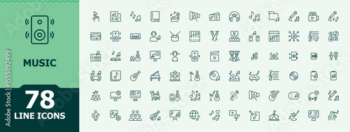 Music simple icon set. Minimal thin line web icons set. Includes symbols for sound, musical, dj, song, melody. Editable vector. Pixel perfect. Musical icon set.