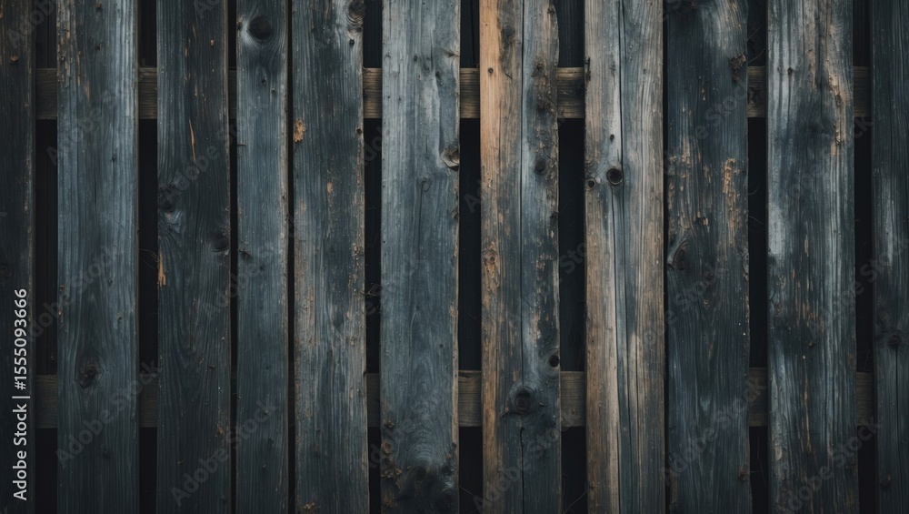 Obraz premium Wooden fence with vertical planks in dark and weathered tones. Rustic and natural appearance._TEXTURE and wood surface detail.