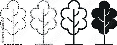 Botanical Tree Design Elements Set – Artistic Vector Line Drawings in Black for Modern Print and Digital Art