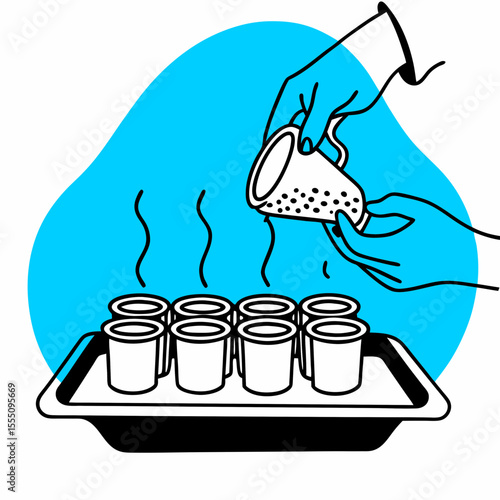 Preparing Hot Coffee with a Pour Over Technique on a Blue Background for Beverage Blogs, Cafe Menus, Coffee Enthusiast Websites, and Culinary Content  