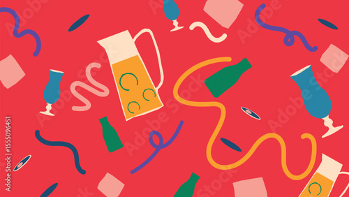 Juice pitcher and soda bottle background
