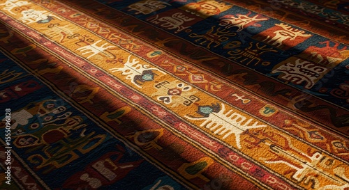 Intricate Peruvian Textile: Shadowed Patterns and Ancient Motifs