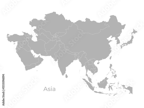 Vector Illustration  Map of the Asian Continent with Country Borders