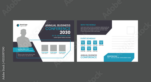 company postcard design template. conference invitation post card banner design template 