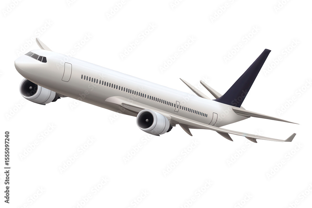 Obraz premium Airplane flying high in the sky with a sleek design suspended against a transparent background capturing the essence of aviation in motion