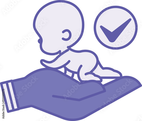 Colored Adoption Icon. Vector Illustration. Adoption Process or Accepting a Child into Your Family. Human Hand and Baby. Concept Psychology