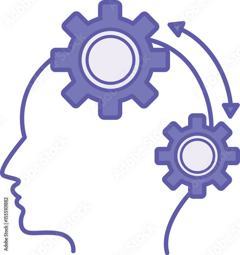 Colored Algorithm Icon. Vector Illustration. Clear Sequence Of Actions That Gives A Pre-Known Result. Human Head And Gears. Concept Psychology