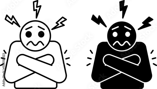 Fears Icons. Black and White Vector Illustrations. Emotions or Feelings That Arise Due to a Feeling of Danger. Person Is Very Afraid. Concept Psychology