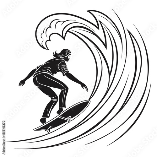 Surfer Riding Ocean Wave