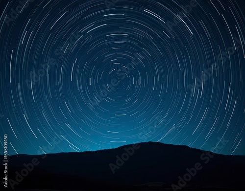 Spiral Star-Trail Vortex over Mountain Silhouette