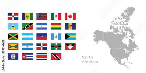 Vector Map of North America with Regional Borders and All African Country Flags