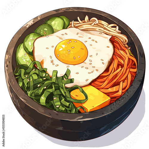 Korean Bibimbap Bowl with Egg and Mixed Vegetables