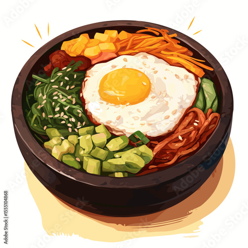 Korean Bibimbap Bowl with Egg and Mixed Vegetables