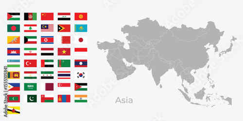 Vector Map of Asia with Regional Borders and All African Country Flags