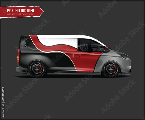 Custom Van Wrap Design with Red and Black Graphics