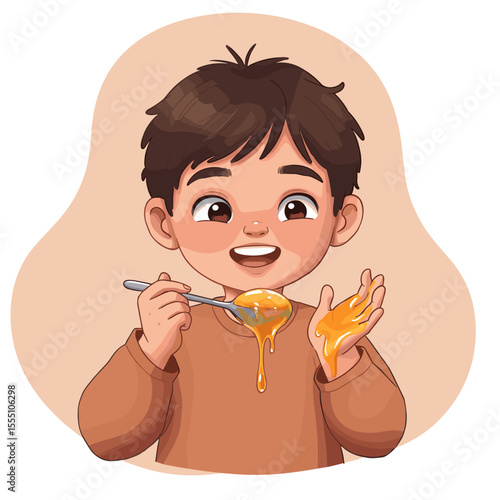 Happy boy enjoying honey during Honey Spas celebration  