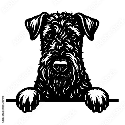 A curious and friendly dog breed (Airedale Terrier) with striking fur in a simple, elegant vector style, rendered in monochrome.