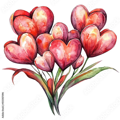 Valentines Day, watercolor illustration vector, isolated on a white background.