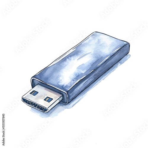 watercolor vector of USB To LAN Adapter, isolated on a white background.