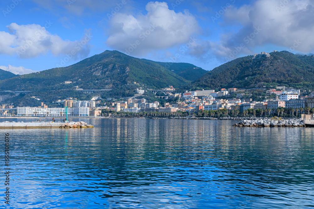 Naklejka premium Salerno cityscape from tourist port on Italy,