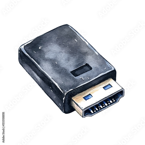 USB To LAN Adapter, watercolor illustration vector, isolated on a white background.