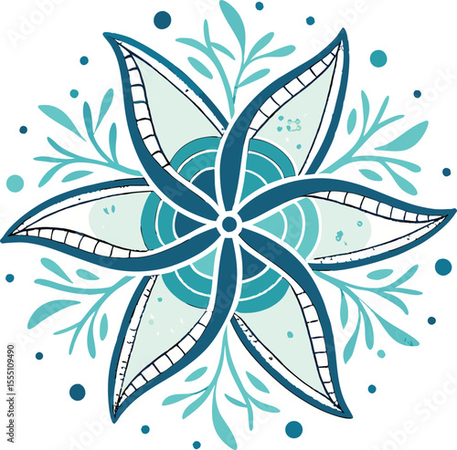 Fotografía Illustration of a stylized sea turtle (family Cheloniidae) within a black circle