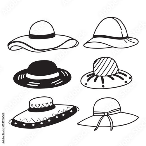 Vector Collection of Sun Hats and Beach Hat Outlines