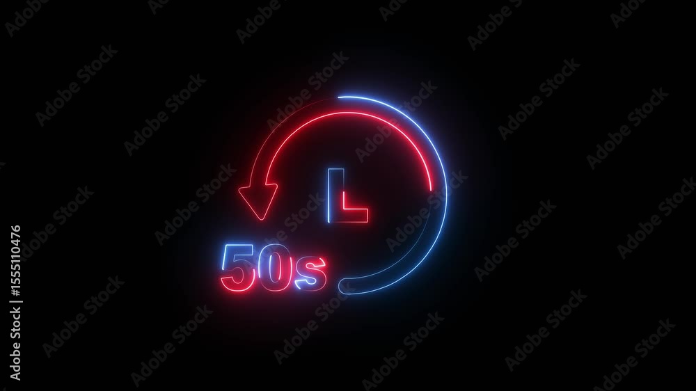 Glowing neon line 50 seconds countdown timer. 10 seconds countdown animation with refreshing arrow. stopwatch concept on a transparent background. Glowing neon line 50 seconds countdown timer. 10 seconds countdown animation with refreshing arrow. stopwatch concept on a transparent background.