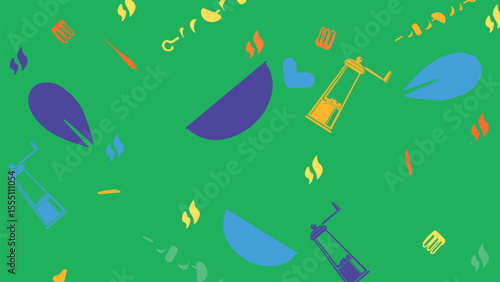 Bright food and kitchen icons background