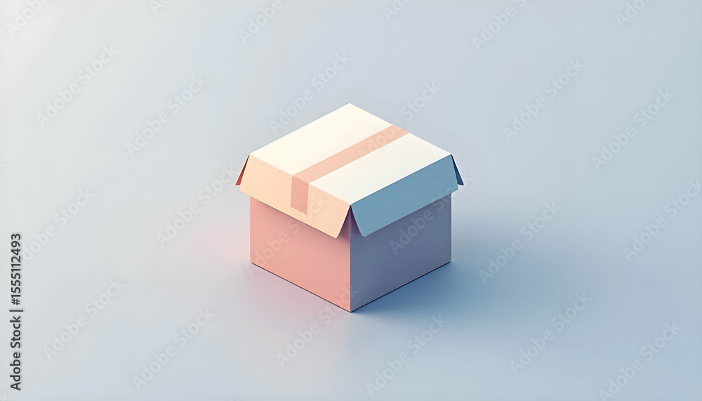 Fototapeta premium Simple, light pink cardboard box with a light beige stripe.
