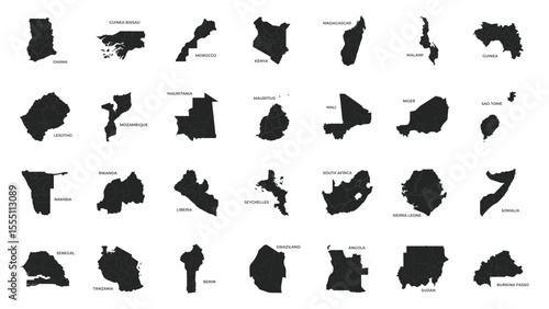 Vector illustration set with simplified maps of Variant Countries