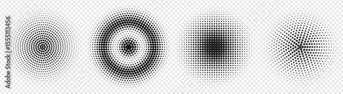 Set of black halftone dots backgrounds.
