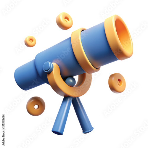A 3D render of a metal telescope on a white background, resembling a rolled paper document tube