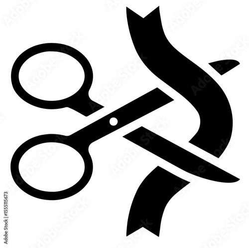 Scissors cutting a ribbon,  grand opening, official start, business inauguration, launch event, and celebration, ceremonial occasions, marketing visuals, new beginnings in professional or festive.