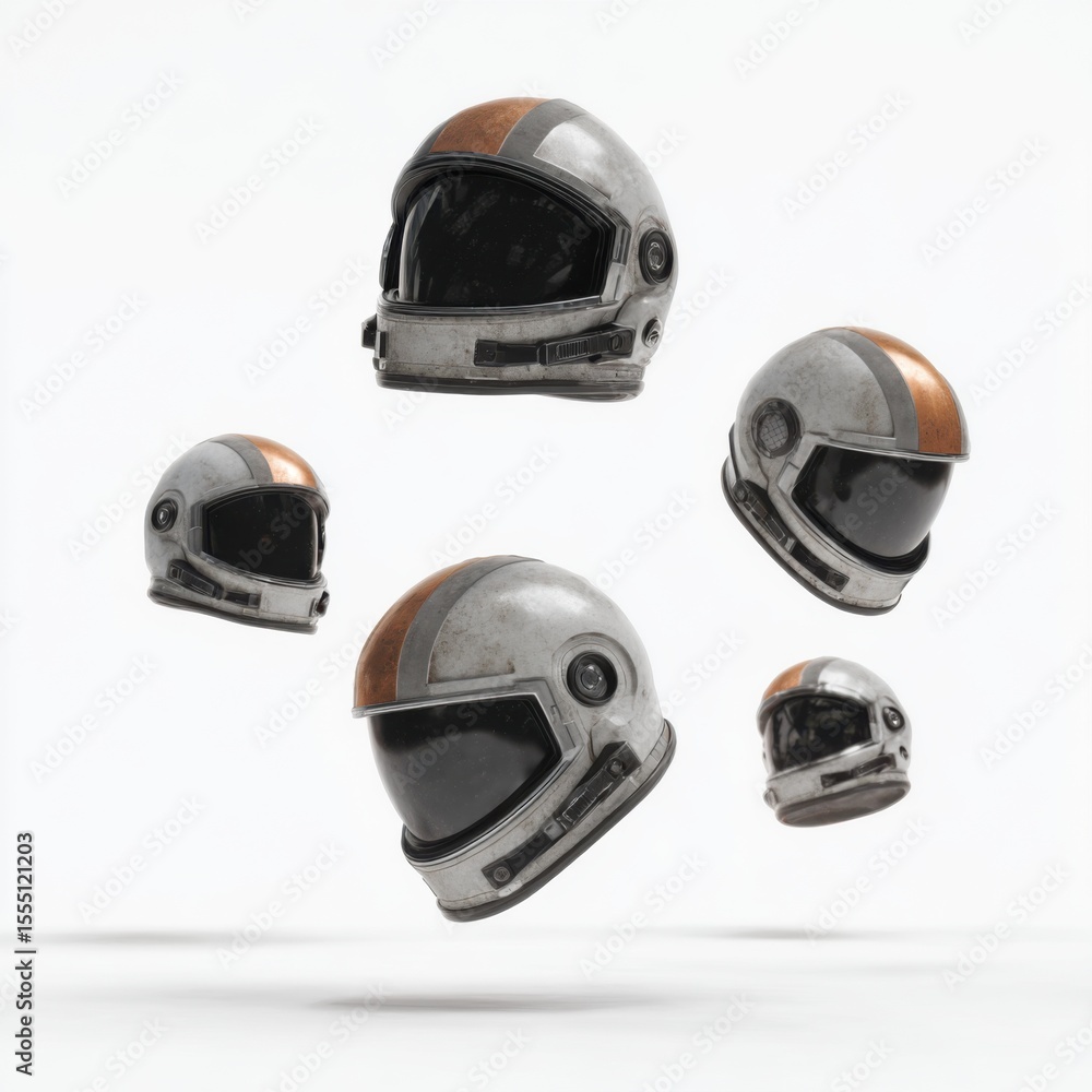 Fototapeta premium Floating futuristic astronaut helmets