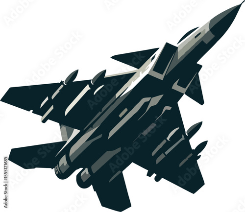 Stylized Vector Illustration of a Modern Supersonic Fighter Jet with Missile Load – Military Aircraft Art