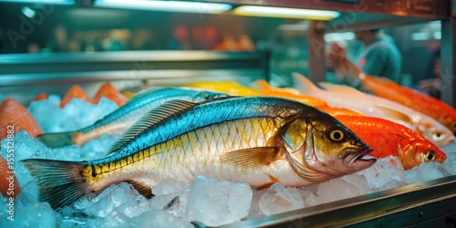Fresh fish displayed on ice at a market or store.