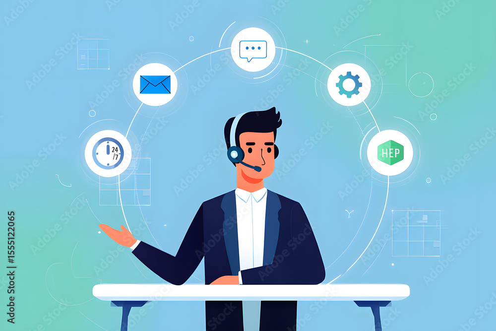 Businessman on laptop with social network icons concept Businessman on laptop with social network icons concept