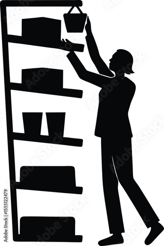 shopper reaching top shelf silhouette