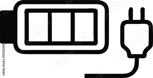 Vector art of a full battery with a charging plug is isolated on white background