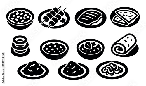 Food silhouette icon set. dishes, cuisine, meal elements in silhouette style