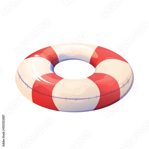 Design of a Classic Red-and-White Striped Inflatable Swim Ring. Illustration of a Striped Lifebuoy.