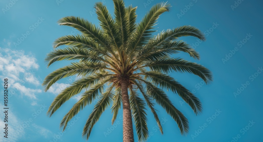 Obraz premium A palm tree against a blue sky with clouds.