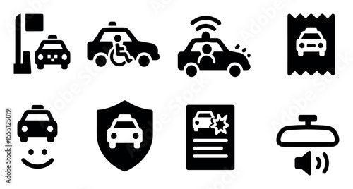 Taxi service solid icon set. transportation, vehicle, commute icons solid collection