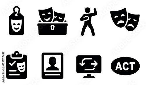 Theater, drama solid icon set. performing arts, mask symbols solid collection