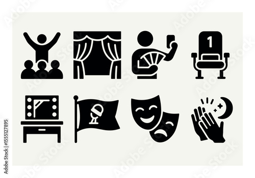 Theater and performance solid icon set. drama, stage, entertainment icons collection