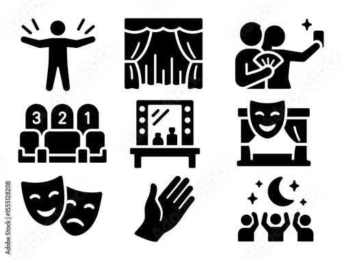 Theater, performance silhouette icon set. entertainment, drama icons collection